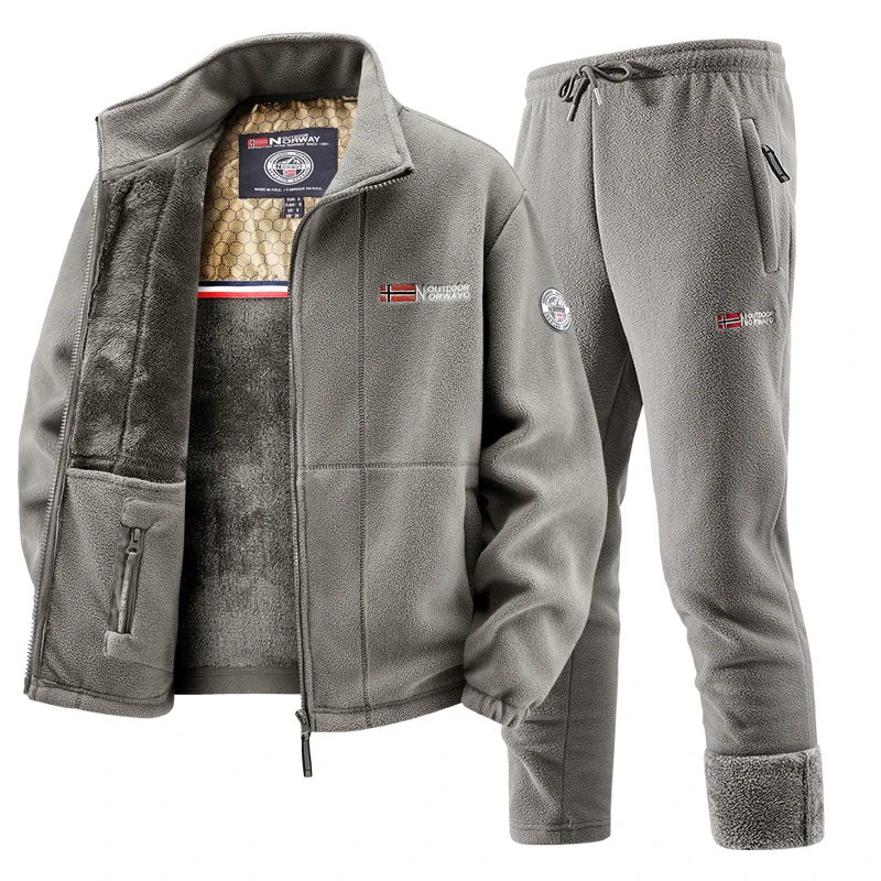 Running Gear For Men - Mens Winter Fleece Tracksuit Set Thickened